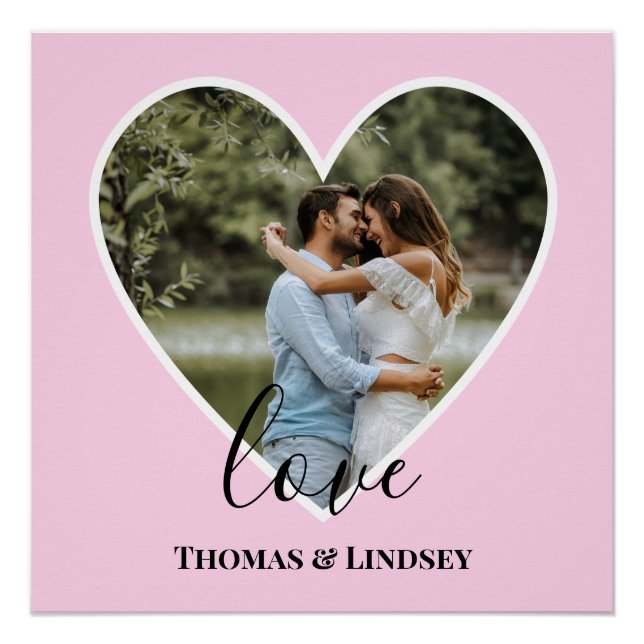 Custom Photo Pink Heart Frame Modern Calligraphy Poster (Front)