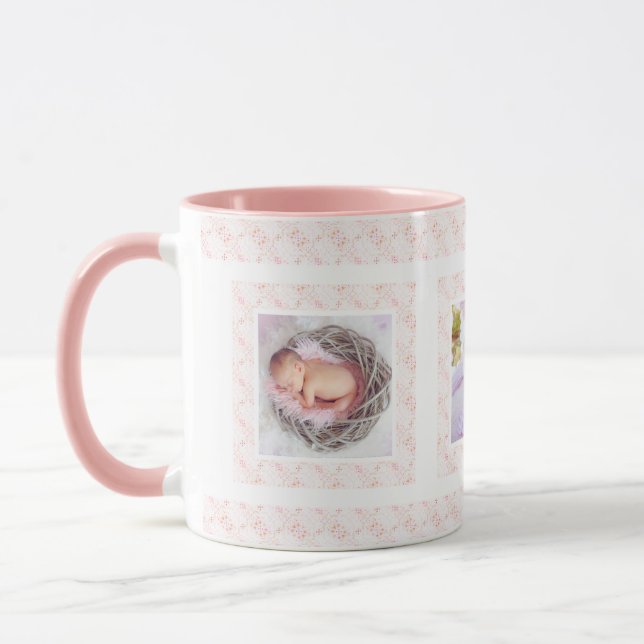 Custom Photo Pink Pattern Happy Birthday Mum Mug (Left)
