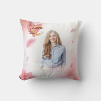 Custom Photo- Pink Rose- I Love You Cushion