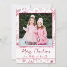 Custom Photo Pink Snowflakes Christmas Greeting 