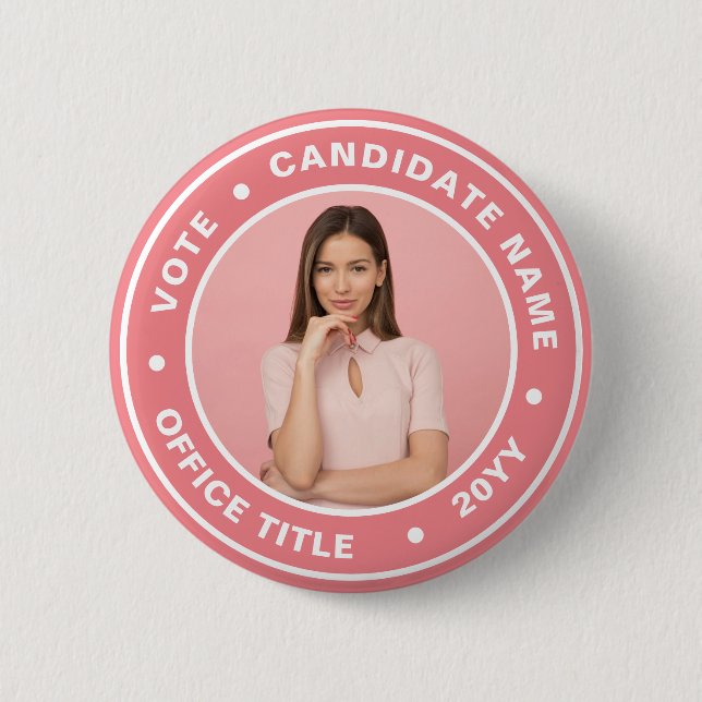 Custom Photo Pink Vote Campaign Button (Front)