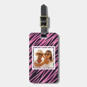 Custom Photo Pink Zebra Stripe Background Luggage Tag