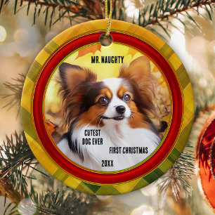 Custom Photo Plaid Cutest Puppy Dog Ceramic Ornament