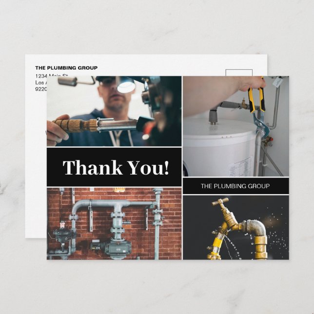 Custom Photo Plumbing Business Name Thank You  Postcard (Front/Back)