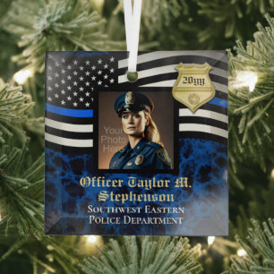 Custom Photo Police Officer Law Enforcement Glass Tree Decoration