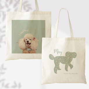 Custom Photo Poodle Dog Mum Sage Green Name Tote Bag