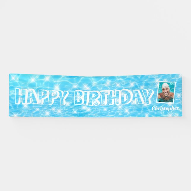 Custom photo Pool birthday party Pool water ripple Banner (Horizontal)