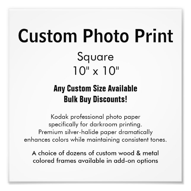 Custom Photo Print - Square 10" x 10" (Front)