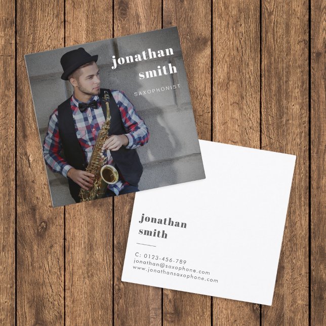Custom Photo Professional Musician Minimal Square Business Card (Creator Uploaded)