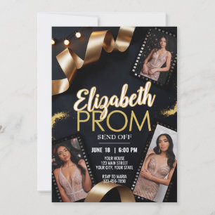 Custom Photo Prom Send Off Gold Ribbon Film Roll Invitation