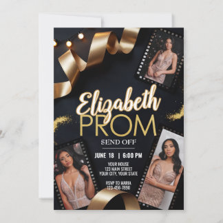 Custom Photo Prom Send Off Gold Ribbon Film Roll Invitation
