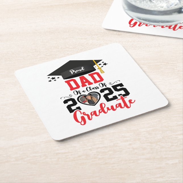 Custom Photo Proud Graduate Family 2025 Gifts Square Paper Coaster (Angled)
