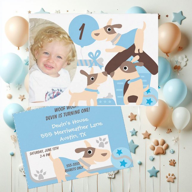 Custom Photo Puppy Dog Blue Birthday Invitation (Creator Uploaded)