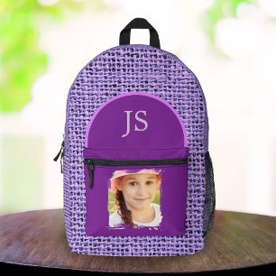 Custom Photo Purple Girls School Bag Monogram