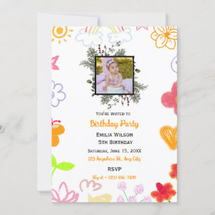 Custom Photo Purple Yellow Birthday Invite