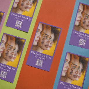 Custom Photo & Qr Code Purple Casual  Business Card