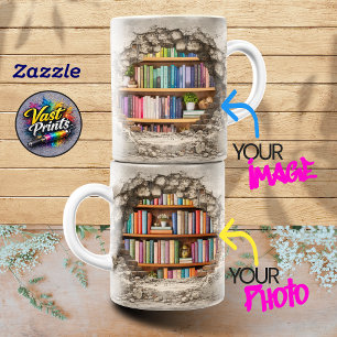 Custom Photo Realistic Cracked Wall Bookshelf Two-Tone Coffee Mug
