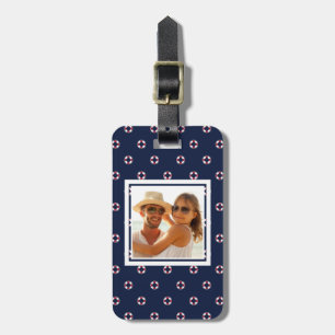 Custom Photo Red And White Buoy Pattern Luggage Tag