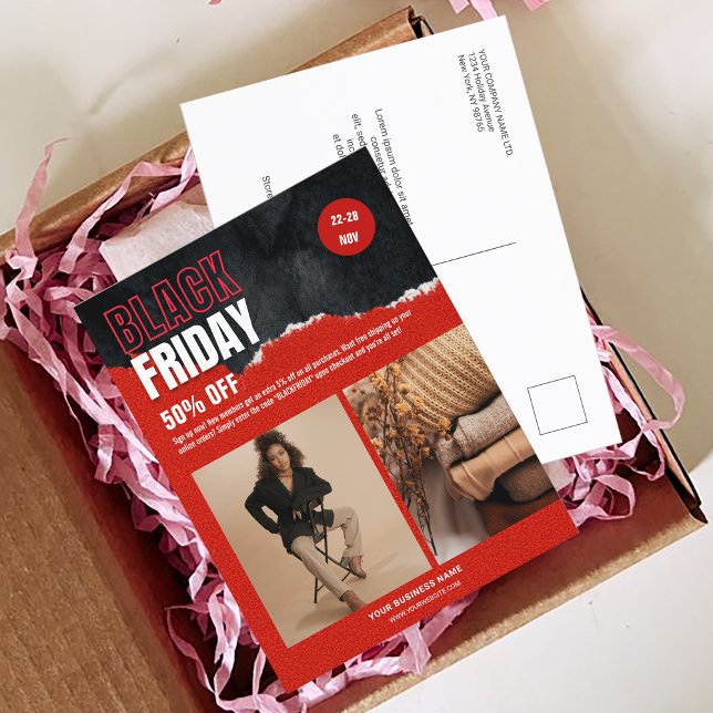 Custom Photo Red Black Friday Product Promo Postcard (Custom Photo Red Black Friday Product Promo Postcard)