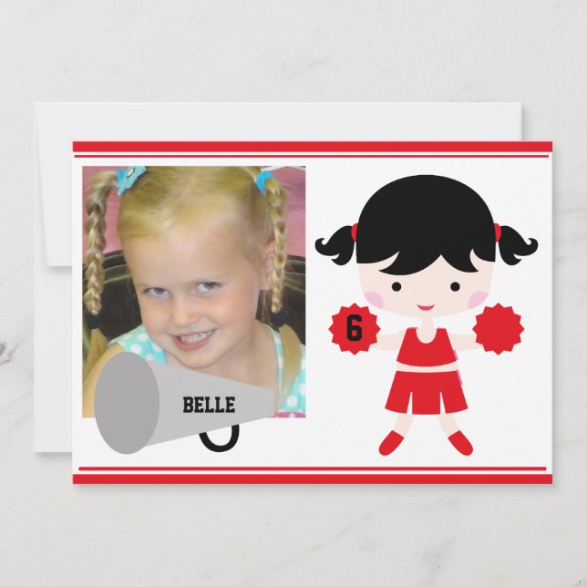 Custom Photo Red Cheerleader Birthday Invite (Front)