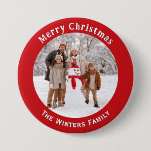 Custom Photo Red Christmas Holiday Keepsake Name 7.5 Cm Round Badge