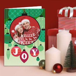 Custom Photo Red Green Joy Card