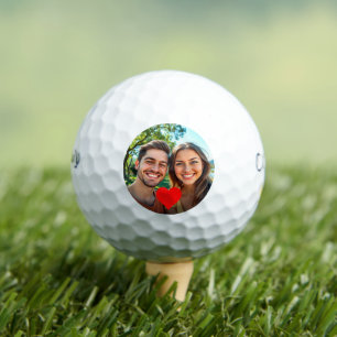 Custom Photo Red Heart Valentines Gift Golf Balls