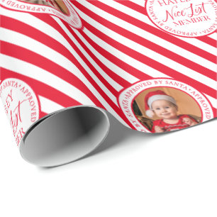 Custom Photo Red Nice List Member Christmas Wrapping Paper