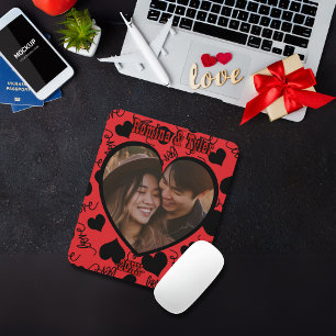 Custom Photo    Red Pattern with Personalise names Mouse Pad