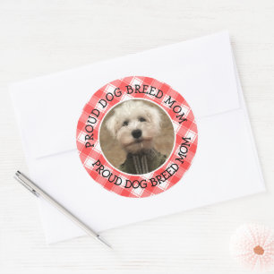 Custom Photo Red & White Country Farmhouse Plaid Classic Round Sticker