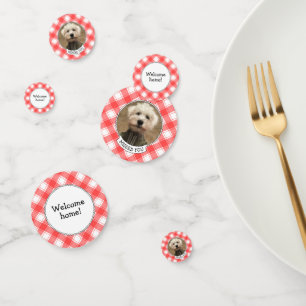Custom Photo Red & White Country Farmhouse Plaid Confetti