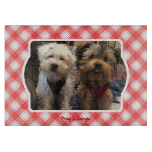 Custom Photo Red & White Country Farmhouse Plaid Cutting Board