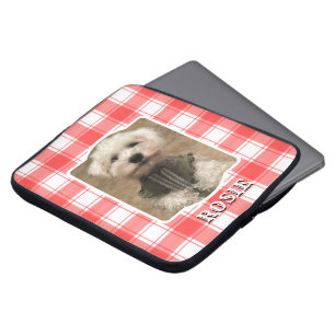 Custom Photo Red & White Country Farmhouse Plaid Laptop Sleeve