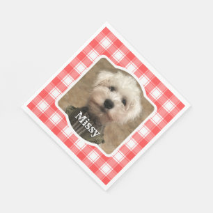 Custom Photo Red & White Country Farmhouse Plaid Napkin