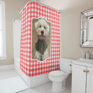 Custom Photo Red & White Country Farmhouse Plaid Shower Curtain