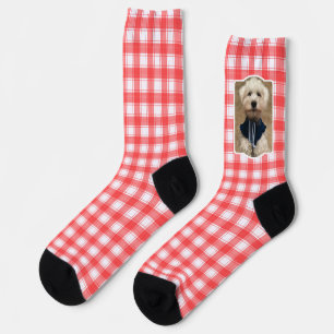 Custom Photo Red & White Country Farmhouse Plaid Socks