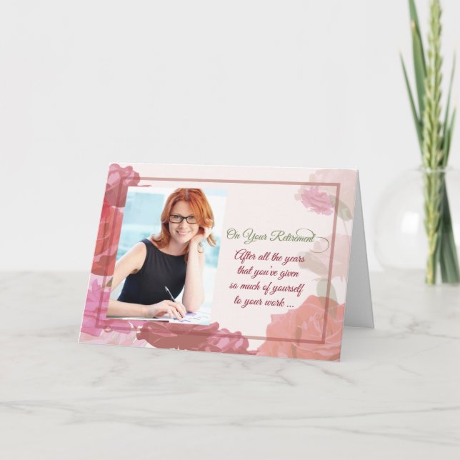 Custom Photo Retirement Congratulations Roses Flow Card (Front)