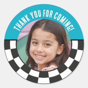 Custom Photo Retro Chequered Thank You Favours Classic Round Sticker