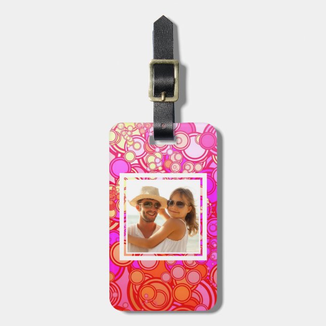 Custom Photo Retro Circles Luggage Tag (Front Vertical)