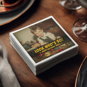 Custom Photo Retro Cool Fun Birthday Party Napkin
