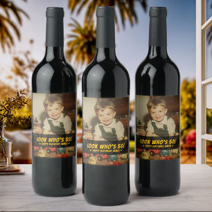 Custom Photo Retro Fun Birthday Party Keepsake Wine Label