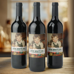 Custom Photo Retro Fun Birthday Party Keepsake Wine Label