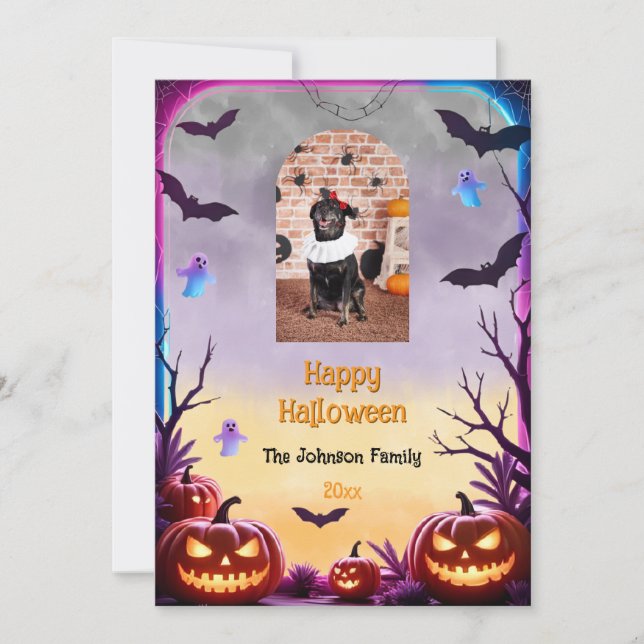 Custom Photo Retro Happy Halloween Greeting Card (Front)