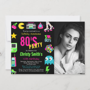 Custom Photo Retro Neon 80's Birthday Party Invitation
