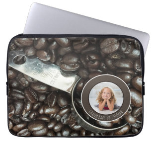 Custom Photo Roasted Coffee Beans Silver Scoop Laptop Sleeve
