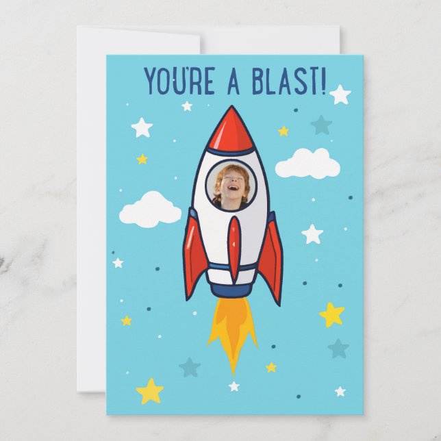 Custom Photo Rocket You're a blast Birthday Card (Front)