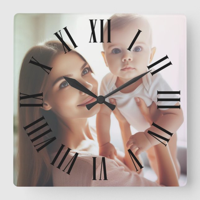 Custom Photo, Roman Style with Soft Rainbow Effect Square Wall Clock (Front)