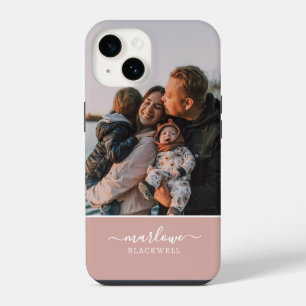Custom Photo Rose Gold Calligraphy Name iPhone 14 Case