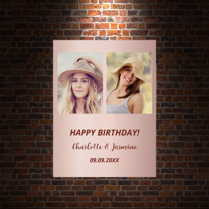 Custom photo rose gold friends birthday poster