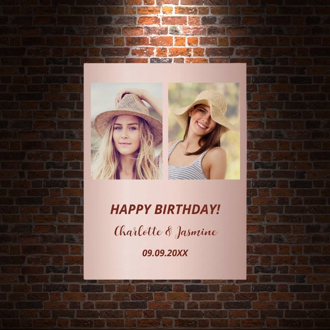 Custom photo rose gold friends birthday poster (Creator Uploaded)